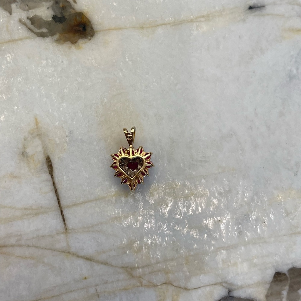 Classic Round Ruby & Diamond Heart Pendant In 14k… - image 5